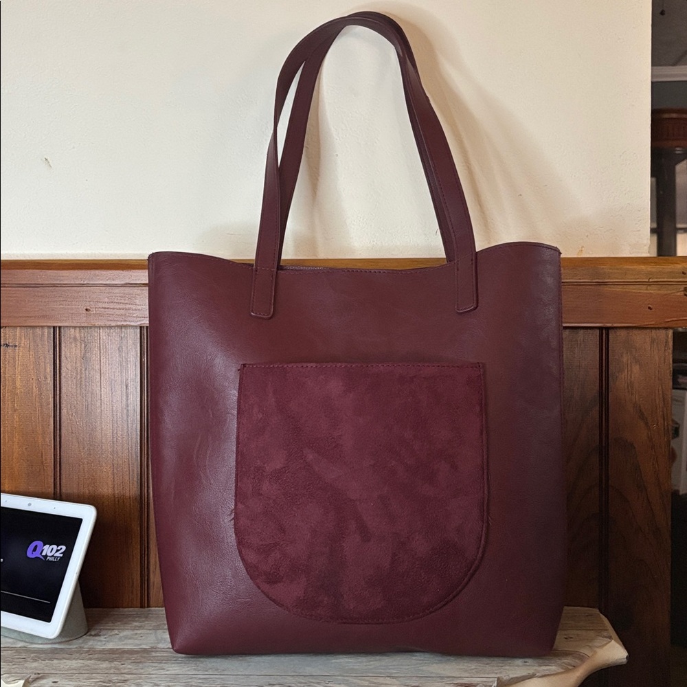 Burgundy Tote Bag with Front Pocket